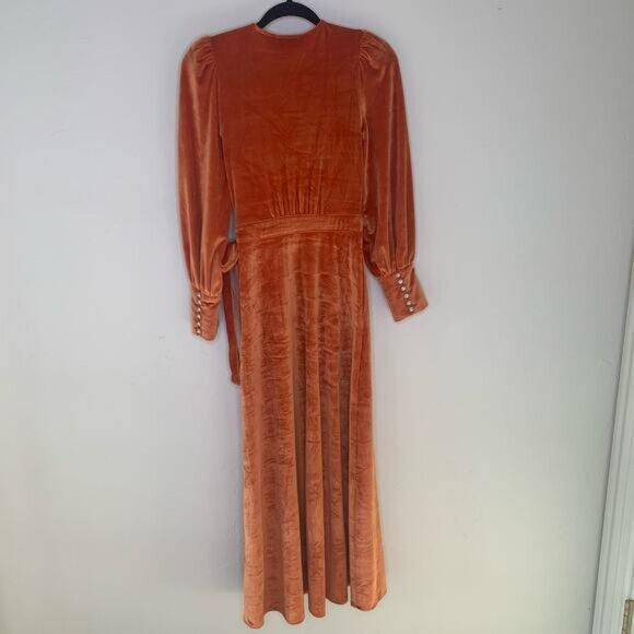 Ladygang Burnt Orange Velour Wrap Dress Maxi Sz Small - Picture 3 of 7